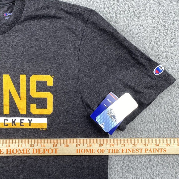 NWT Champion Mens Bruns Boston Hockey Gray Crew Neck T-Shirt Gray Yellow Medium - Picture 6 of 9